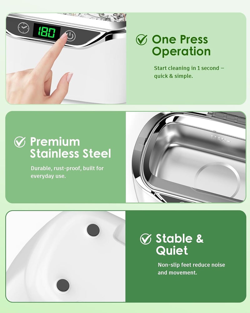 ByteRoll Ultrasonic Jewelry Cleaner, 24oz (700ml) Ultrasonic Cleaner with 48kHz High-Frequency, 5 Cleaning Modes, 304 Stainless Steel Tank, for Jewelry, Eyeglasses, Dentures, Coins, Watch Bands, Ring - Image 5